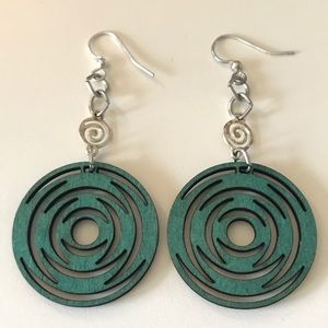 Green Tree Jewelry Green Spiral Wooden Earrings